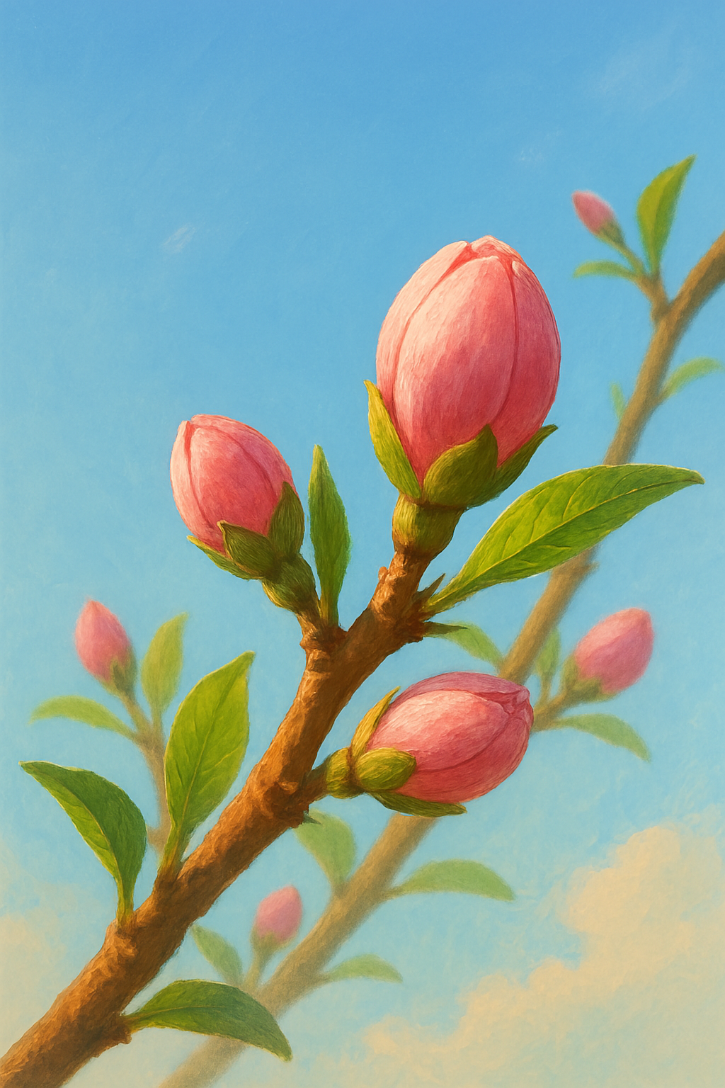 복숭아나무에 꽃봉오리가 있는 꿈