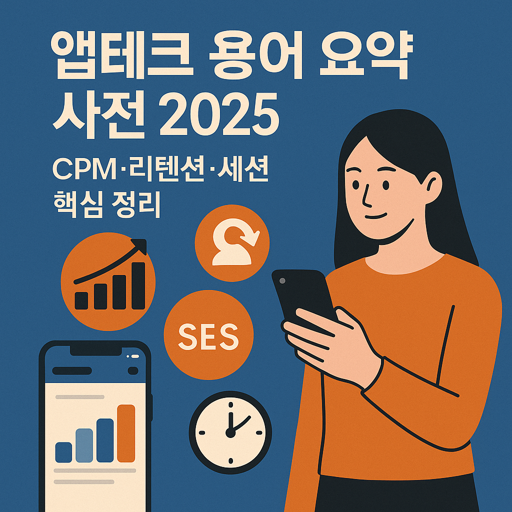 앱테크 용어 요약 사전 2025 | CPM·리텐션·세션 핵심 정리