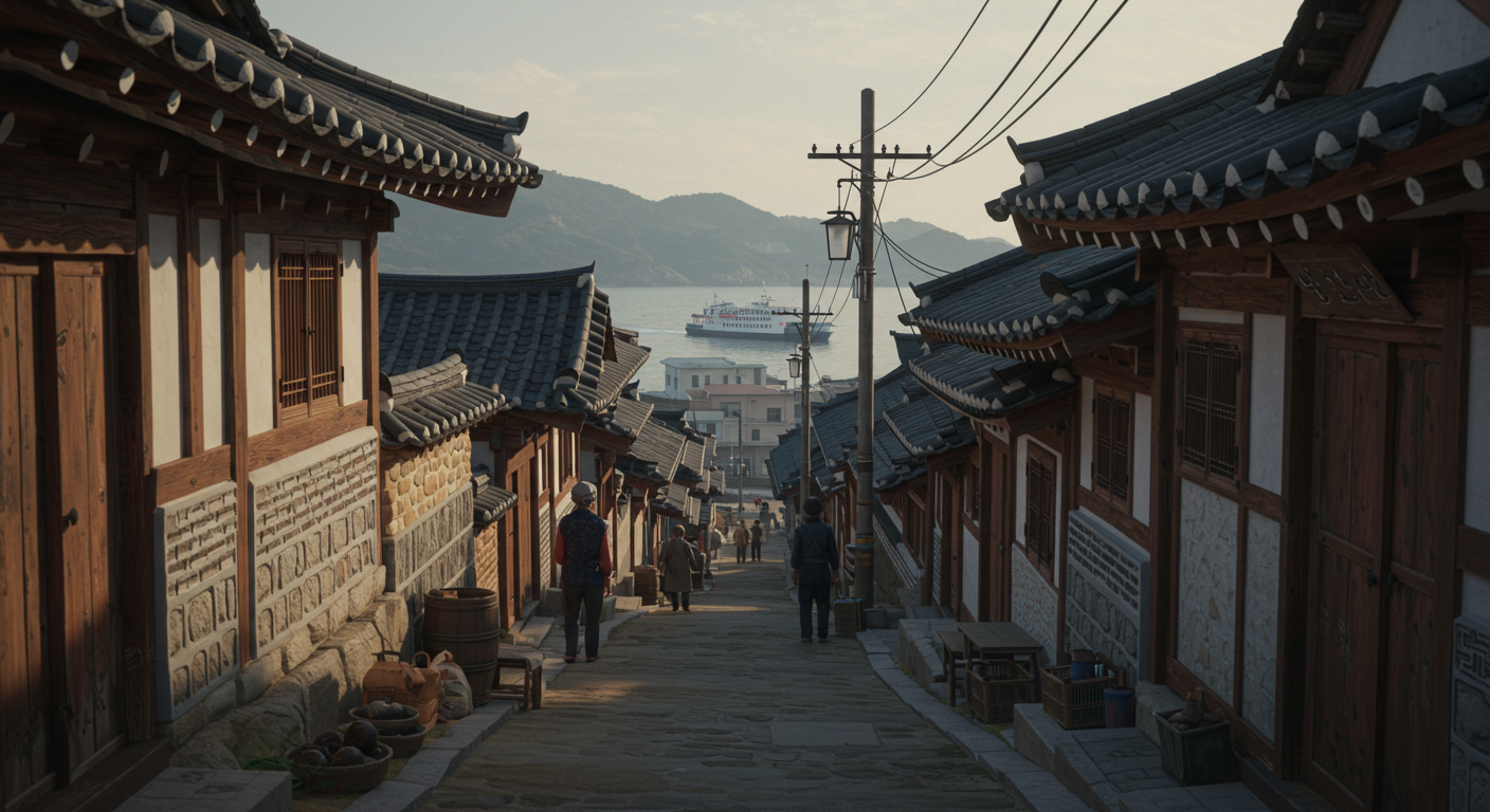 속초 아바이마을의 좁은 골목길과 갯배, 실향민의 삶이 느껴지는 풍경