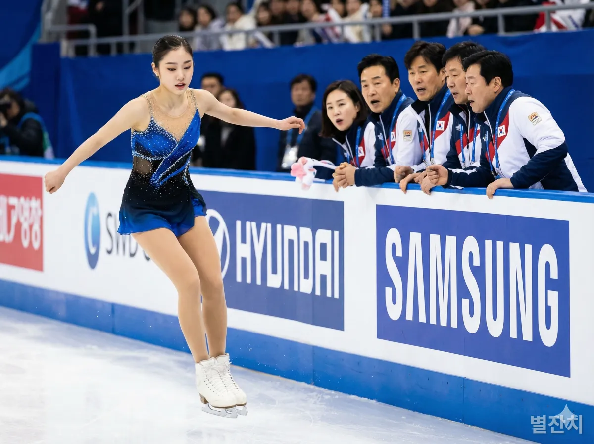 완벽한 점프 착지를 보여주는 김채연 선수의 기술적인 스케이팅 장면