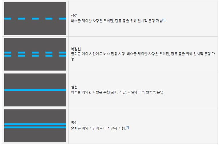 버스전용차로 차선 종류