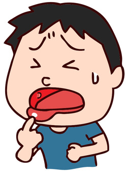 입 안에 구내염이 나서 고통스러워 하는 남자를 만화로 표현한 그림