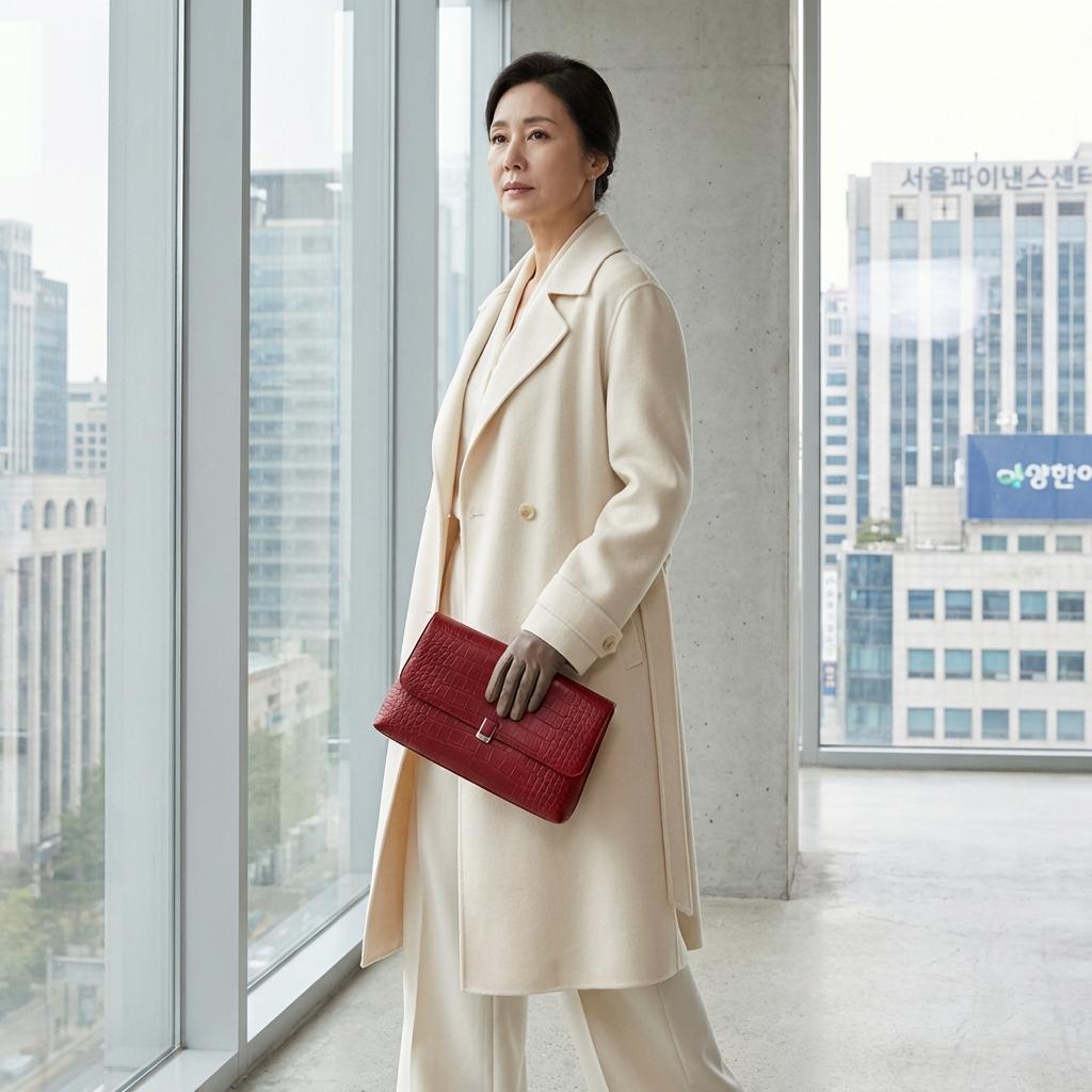 레드 클러치 하나로 완성하는 세련된 배색 기술