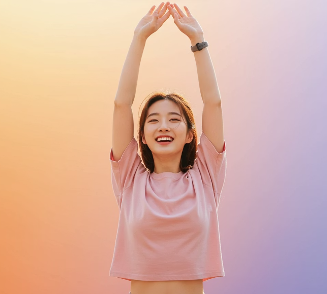 식이섬유 많은 음식을 먹고 스트레칭 하는 모습 2