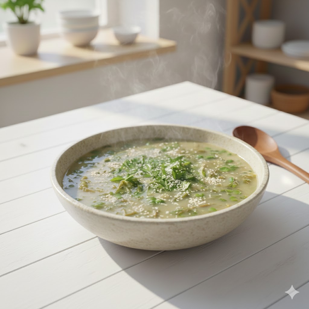 들깨가루를 넣어 고소함과 진한 쑥 향이 일품인 영양 만점 보양 쑥 된장국