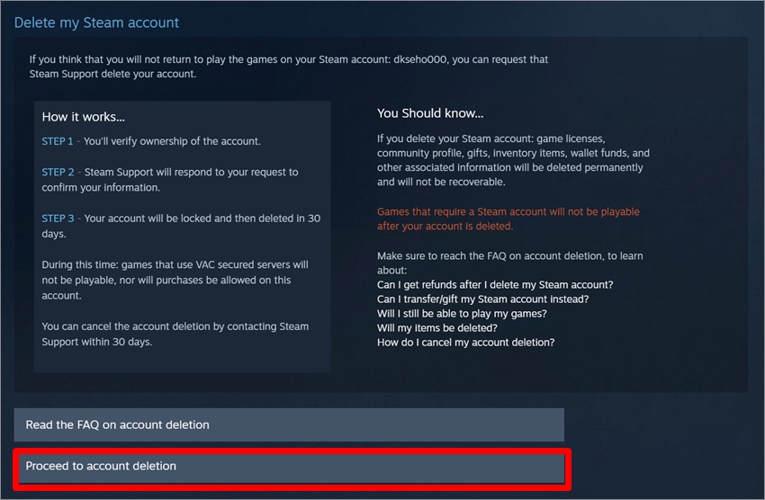 Proceed-to-account-deletion-항목을-클릭하는-모습