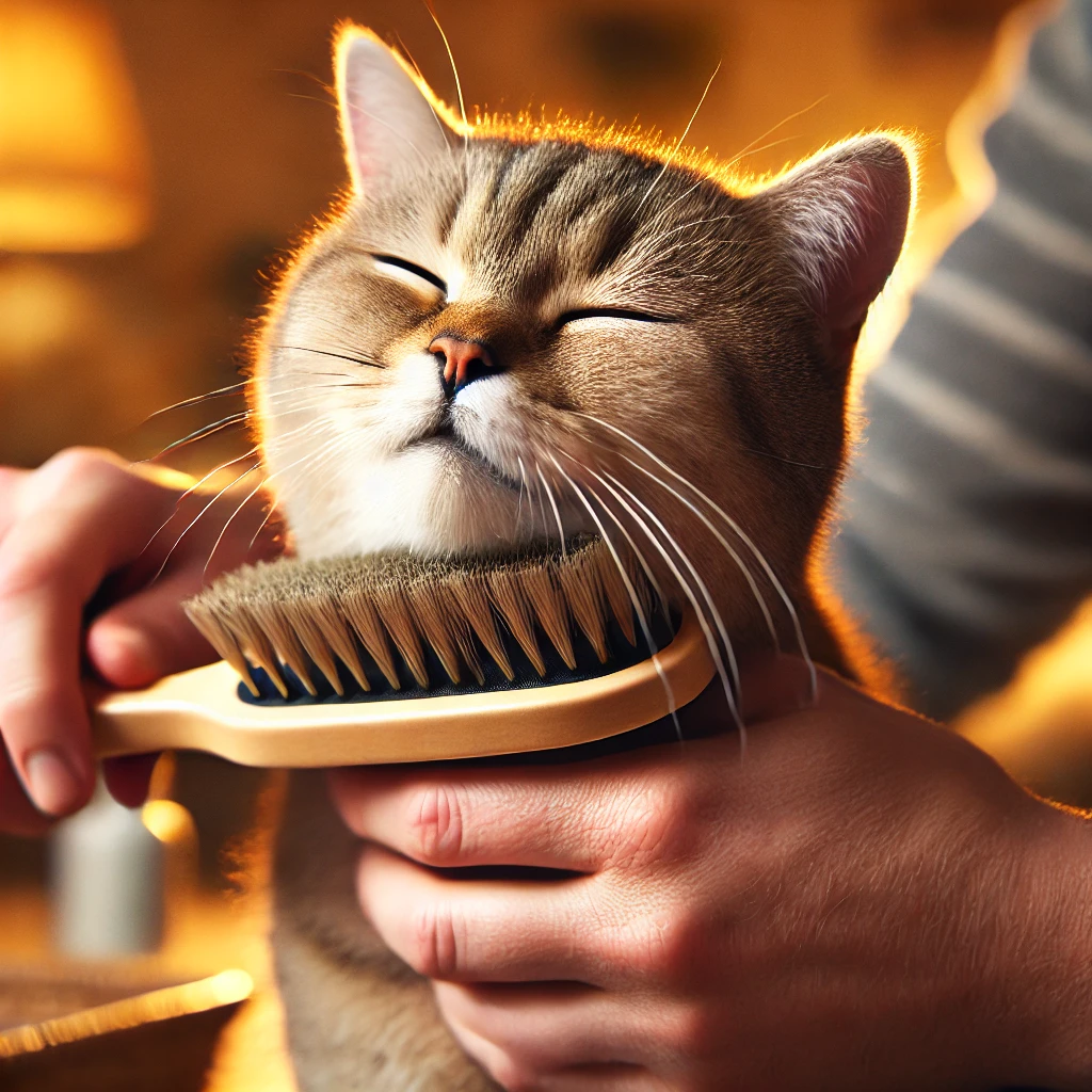 빗질을 받으며 행복해하는 고양이
