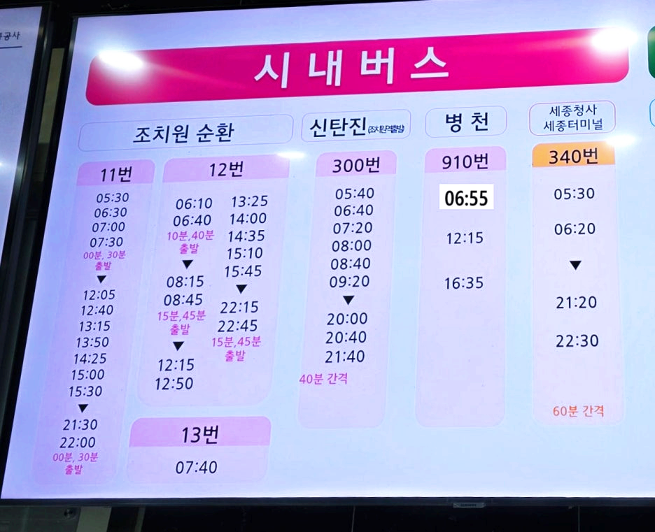 조치원터미널 출발 시내버스