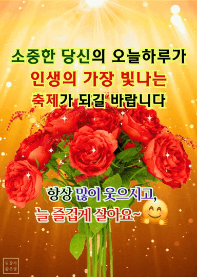 장미꽃다발과 함께 ‘오늘 하루가 인생의 가장 빛나는 축제가 되길’이라는 문구가 있는 이미지
