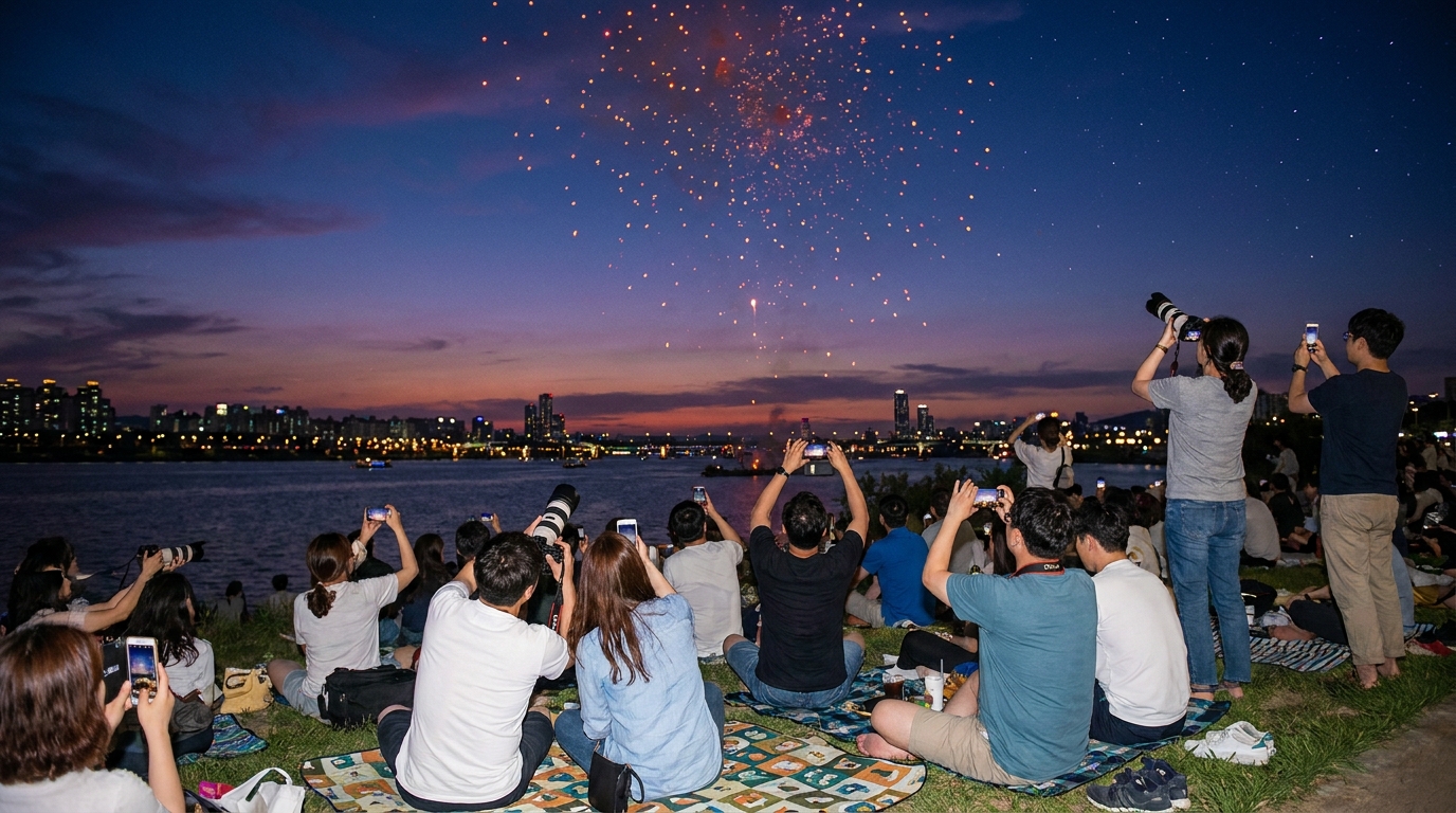 세종 낙화축제 명당 자리 및 관람객 전경