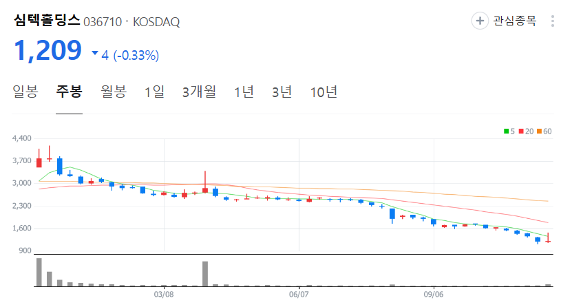 심텍홀딩스-주가-주봉