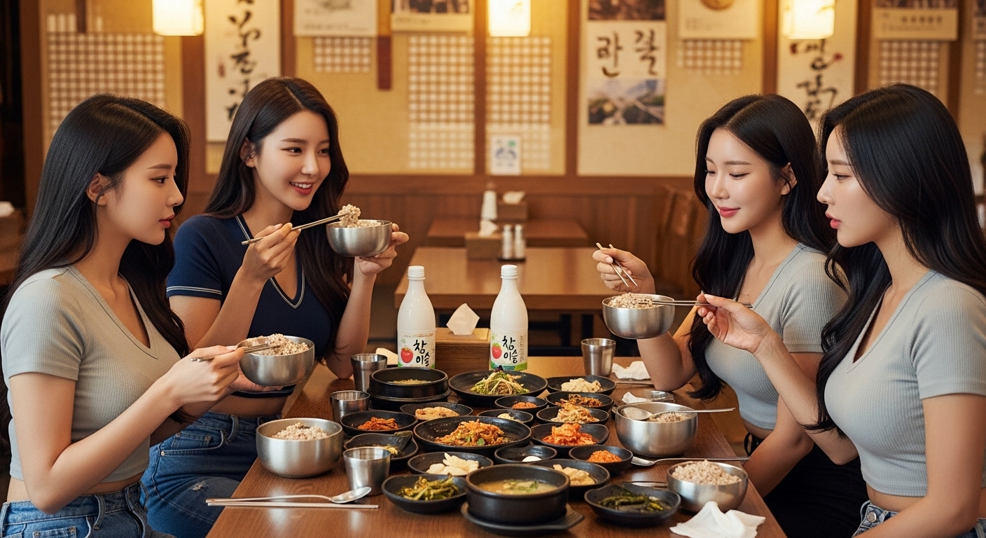 보리밥을 먹는 여성들