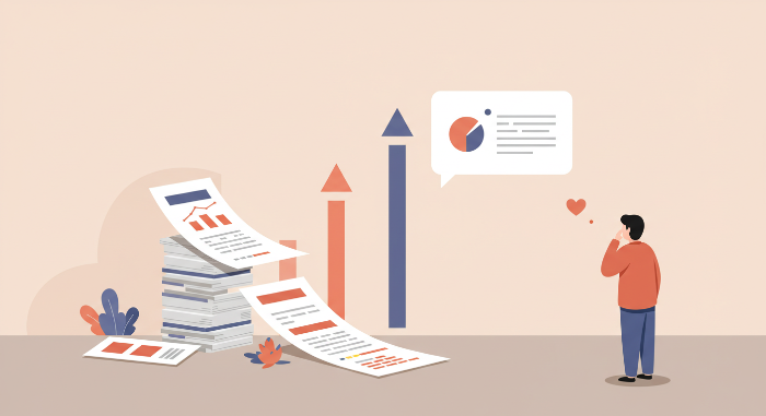 블로그 글이 차곡차곡 쌓이는 모습을 시간 순서대로 보여주는 타임라인 일러스트