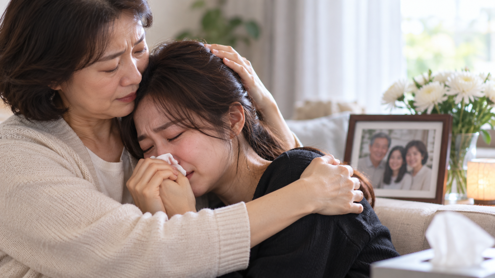 죽는 꿈에서 깨어나 소중한 사람을 떠올리는 여성