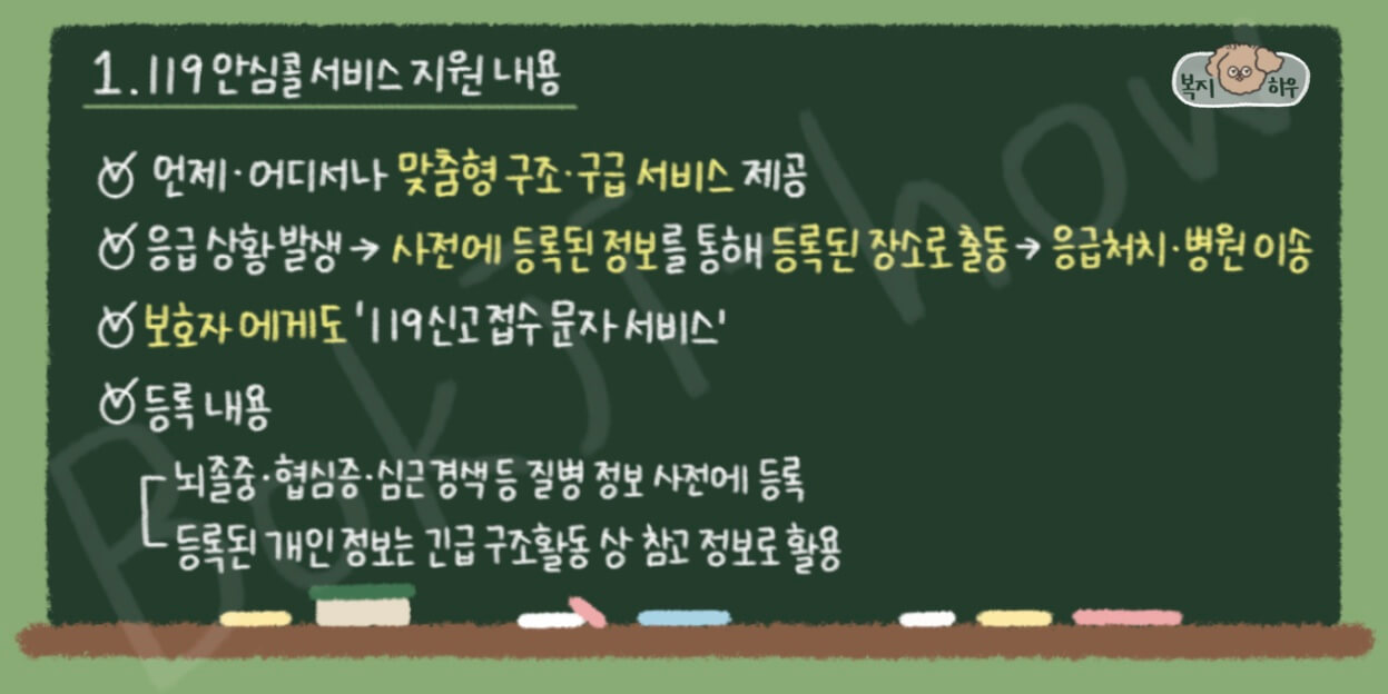 119 안심콜 서비스는 질병 정보를 사전에 등록하여 긴급 구조 시 참고 정보로 활용할 수 있도록 도울 수 있다.