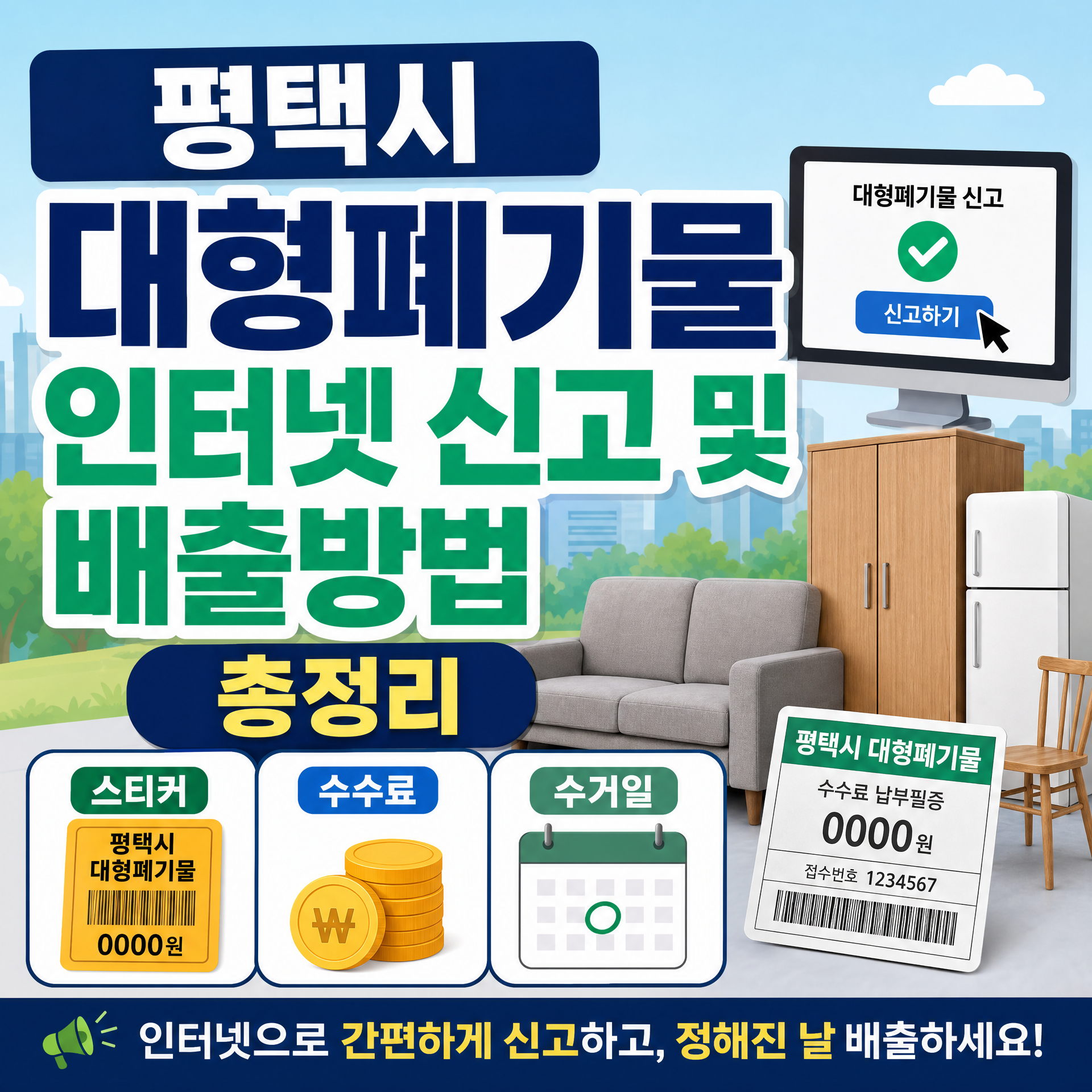 평택시 대형폐기물 인터넷 신고 및 배출방법 총정리, 스티커·수수료·수거일