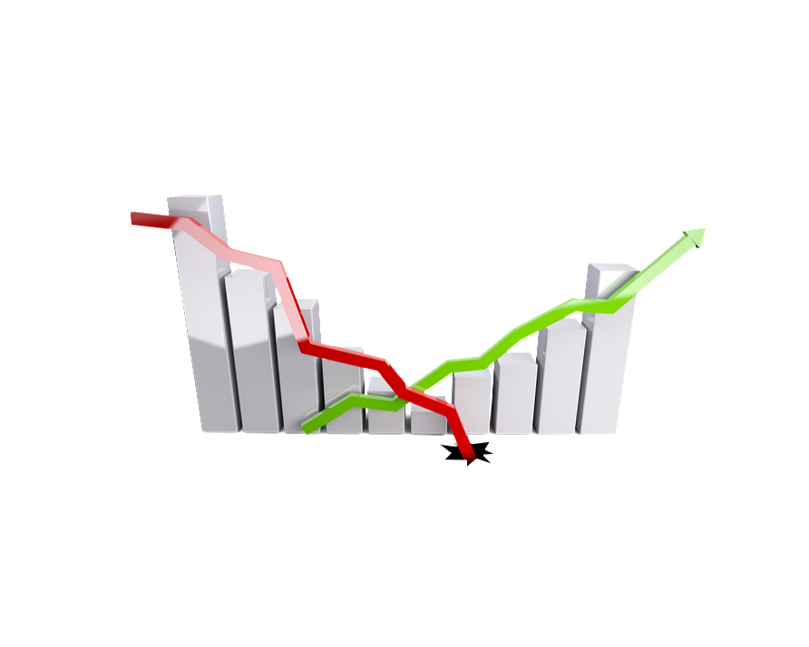 급격한 하락 후 반등하는 그래프, 실패를 딛고 회복과 성장을 나타내는 시각 자료