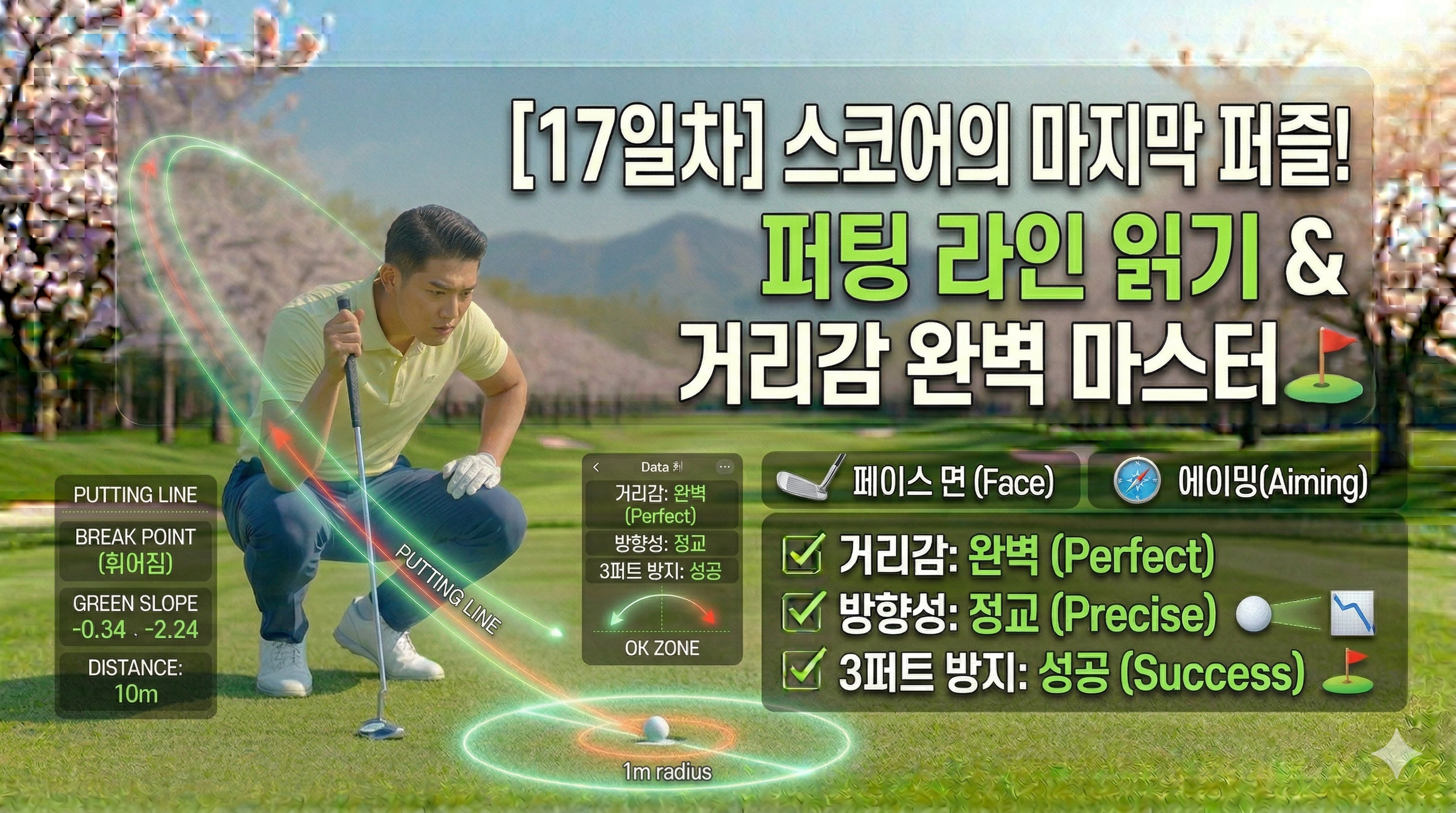 스코어의 마지막 퍼즐!
퍼팅 라인 읽기와 거리감 완벽 마스터