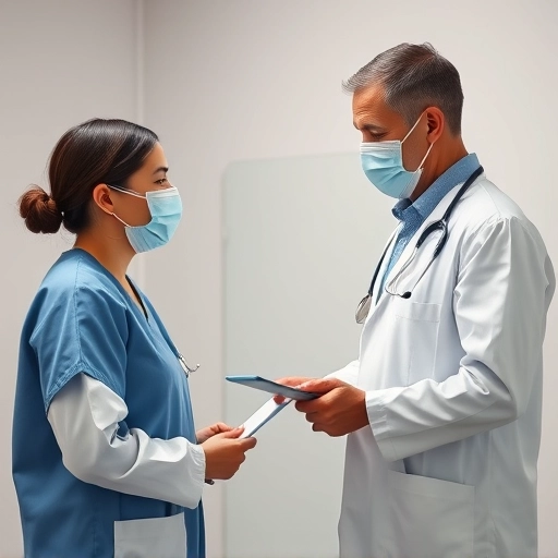 무료 건강검진 서류를 보고 있는 자녀