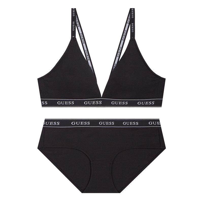 블랙 스판 밴디드 노와이어 브라렛 팬티 세트