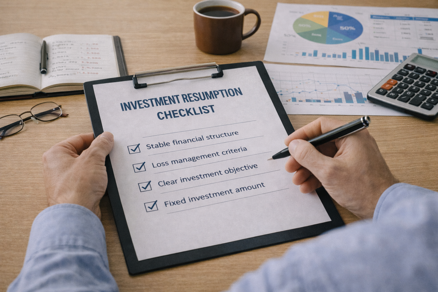 투자 재개 체크리스트를 정리하는 책상 위 모습