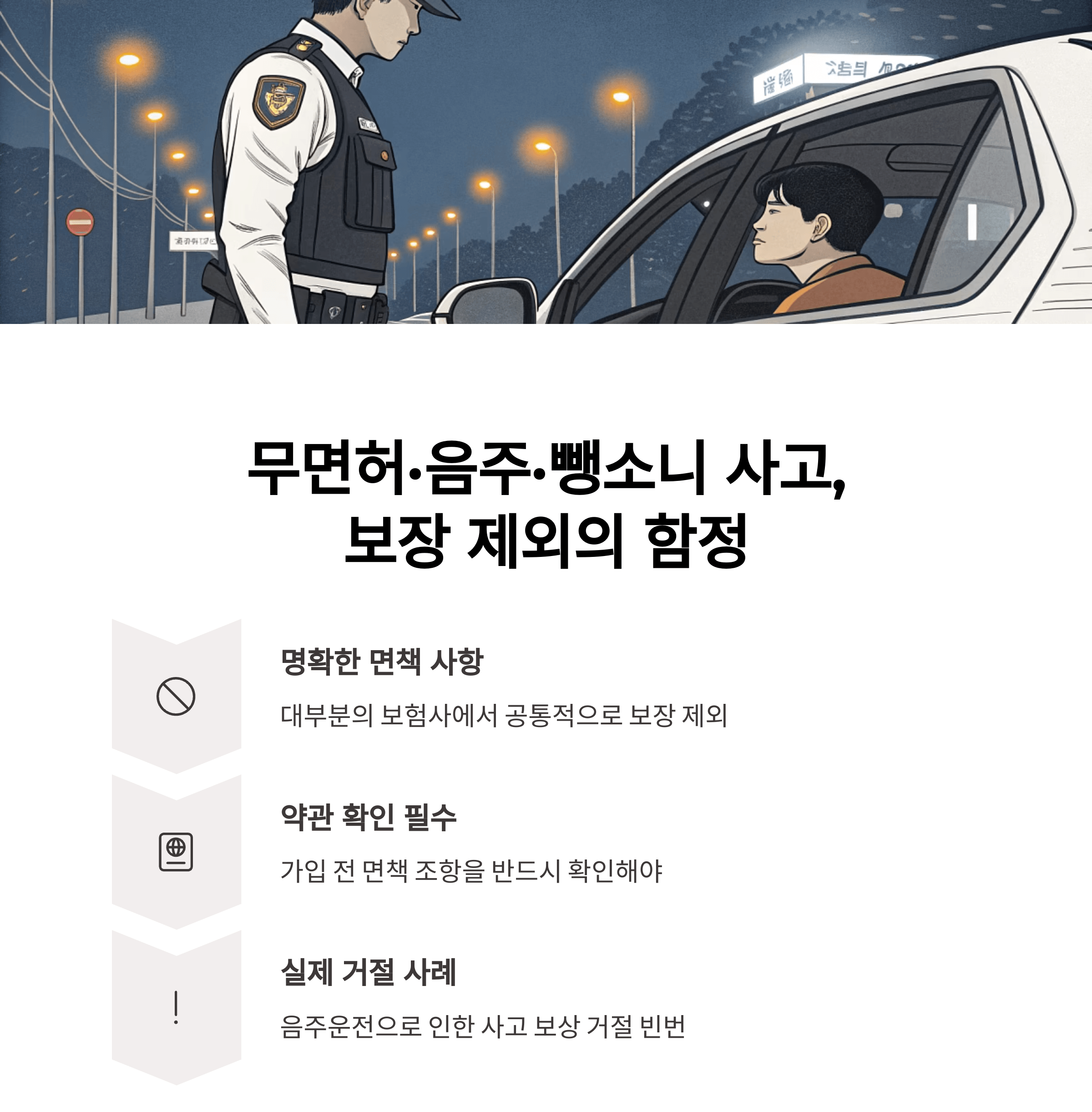무면허. 음주. 뺑소니 사고, 보장 제외의 함정