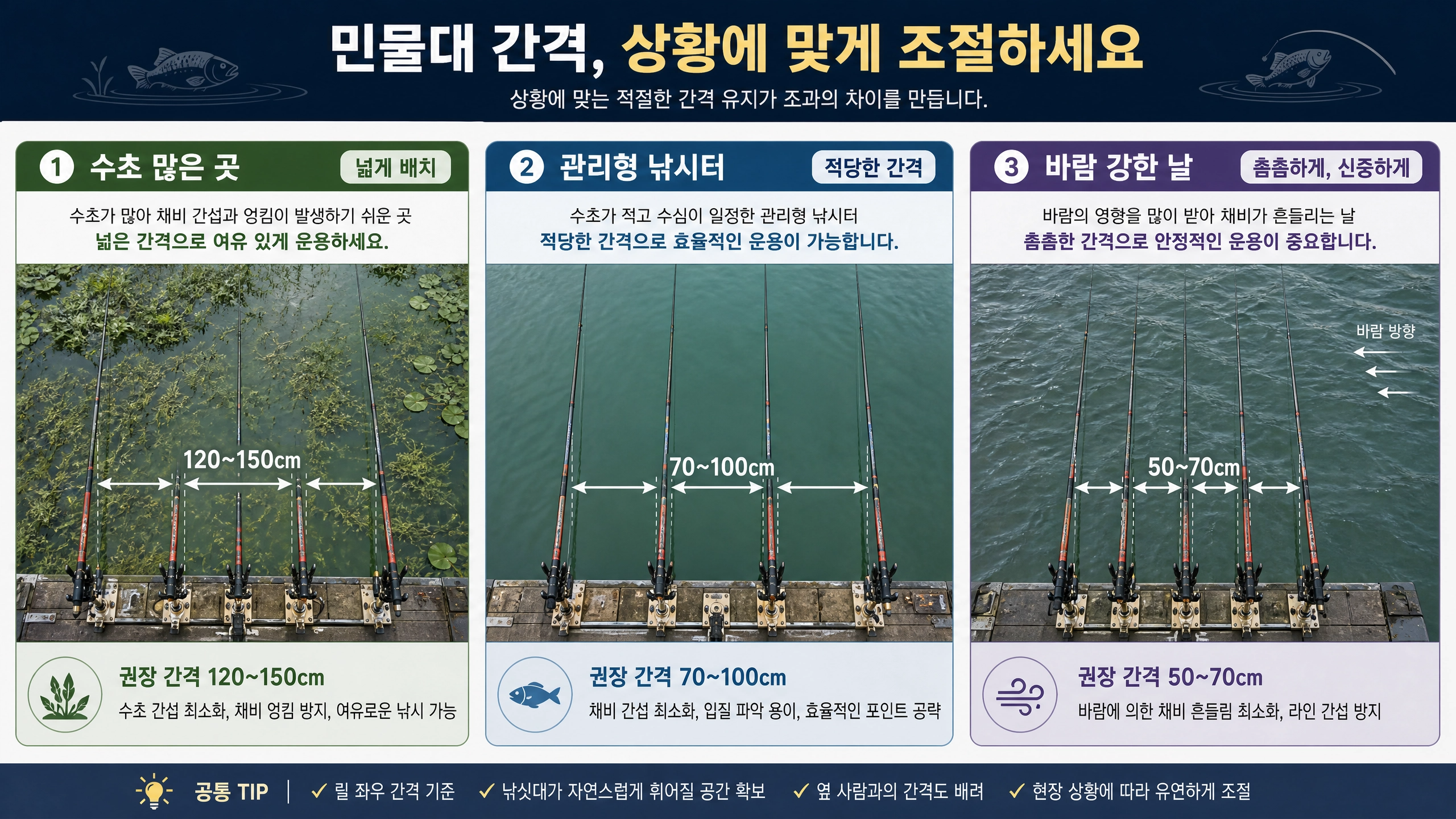 낚시대 간격 상황에 맞게 편성