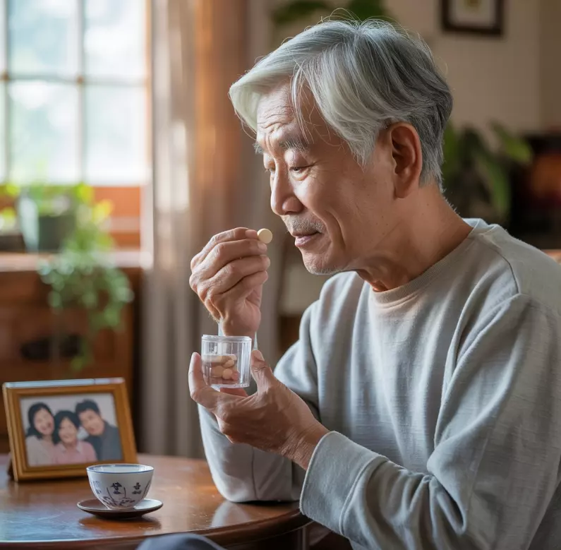 파킨슨병 치료약을 먹고 있는 이미지