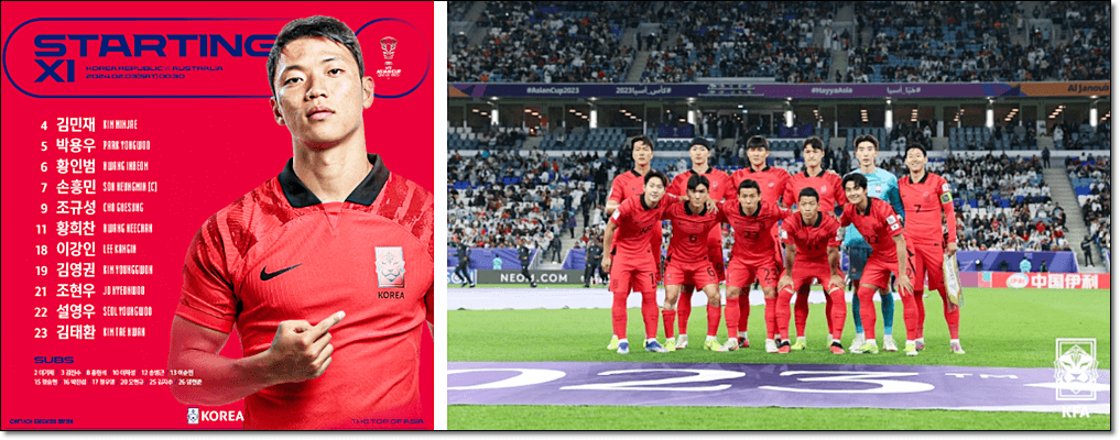 대한민국 vs 호주 라인업