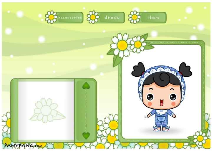 쪼꼬쫑-옷입히기-플래시게임-플레이-쪼꼬쫑에게-아기보넷과-어울리는-옷을-입혀준-화면