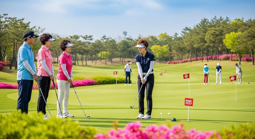 파크골프 지도사가 강습하는 사진