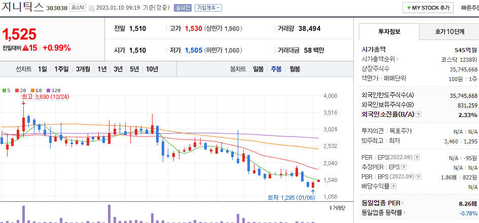 지니틱스 차트