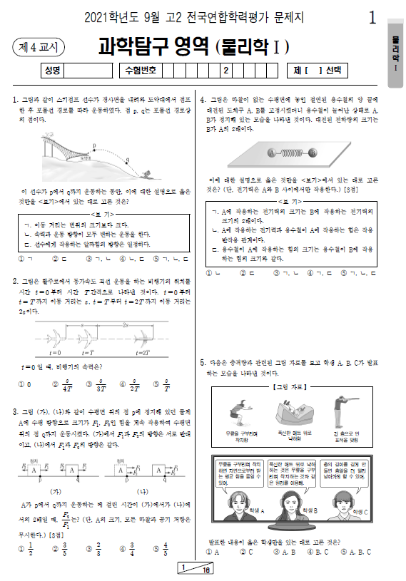 2021-9월-고2-모의고사-물리학 1-기출문제-다운