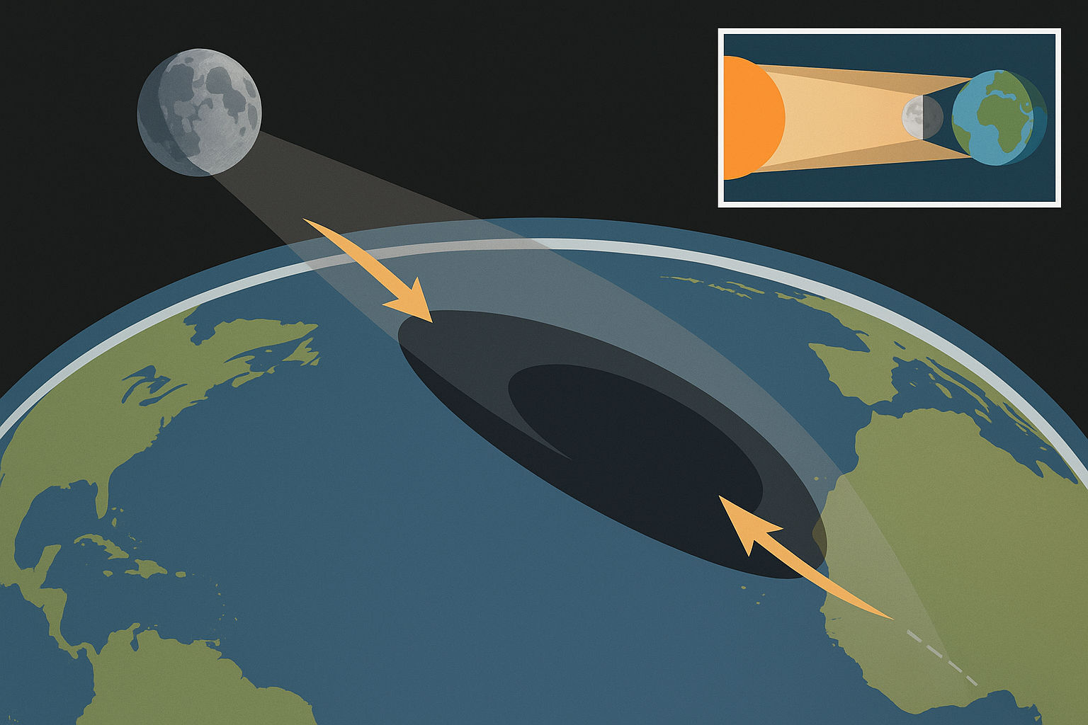 달의 그림자가 지구 표면을 횡단하는 방식과 그림자 속도 차이
