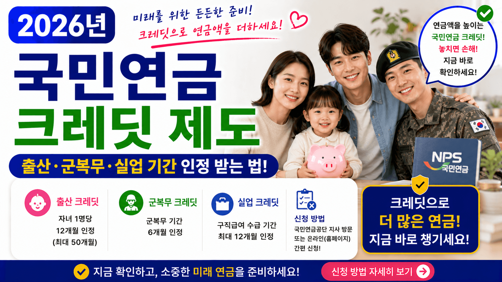 2026년 국민연금 크레딧 제도 &ndash; 출산&middot;군복무&middot;실업 기간 인정 받는 법