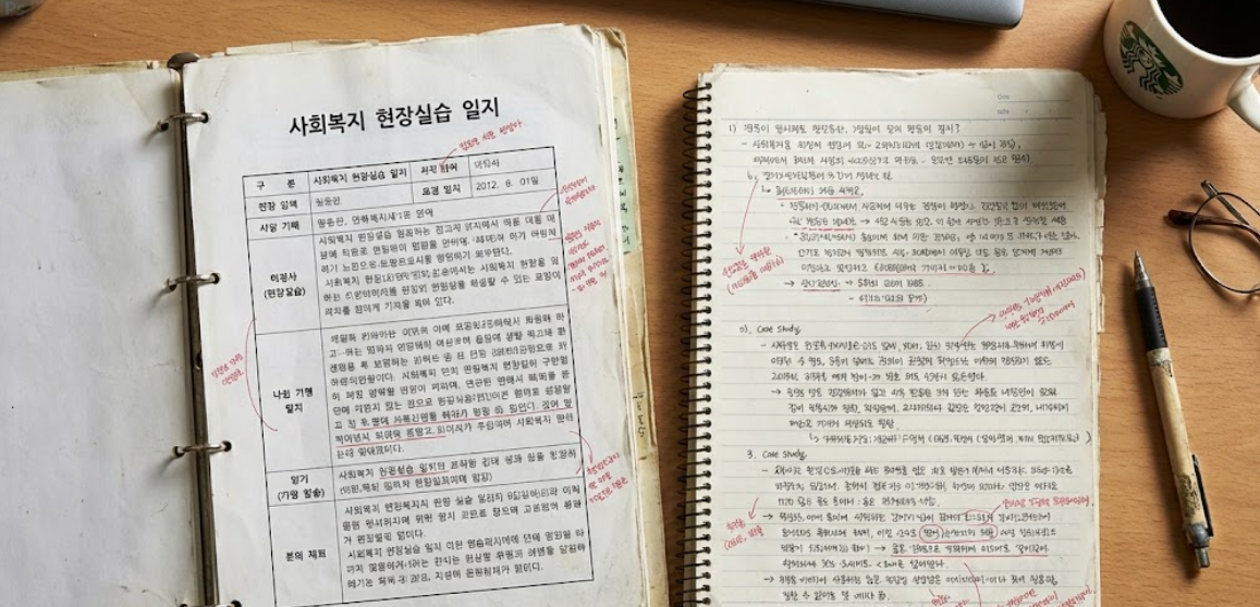 실습 기간 중 작성한 꼼꼼한 상담 일지와 피드백이 담긴 노트