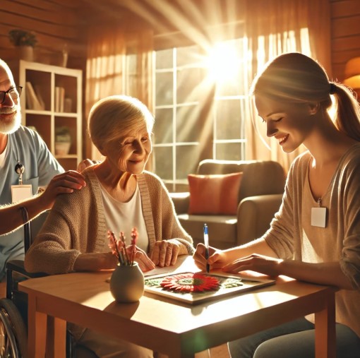 호스피스 환자와 작업치료사의 상호작용하는 이미지