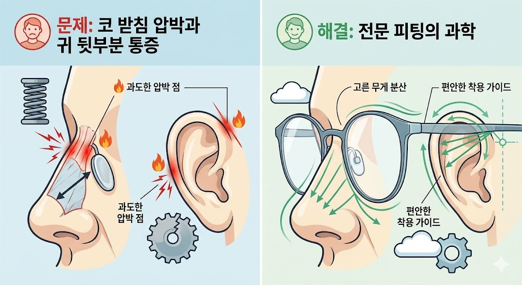안경 착용자의 코 받침 압박과 귀 뒷부분 통증을 해소하는 전문적인 피팅의 과학과 올바른 착용 가이드