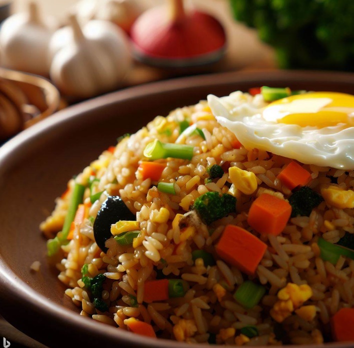 마늘과 달걀을 곁들인 채소로 채소 볶음밥(made by Bing)