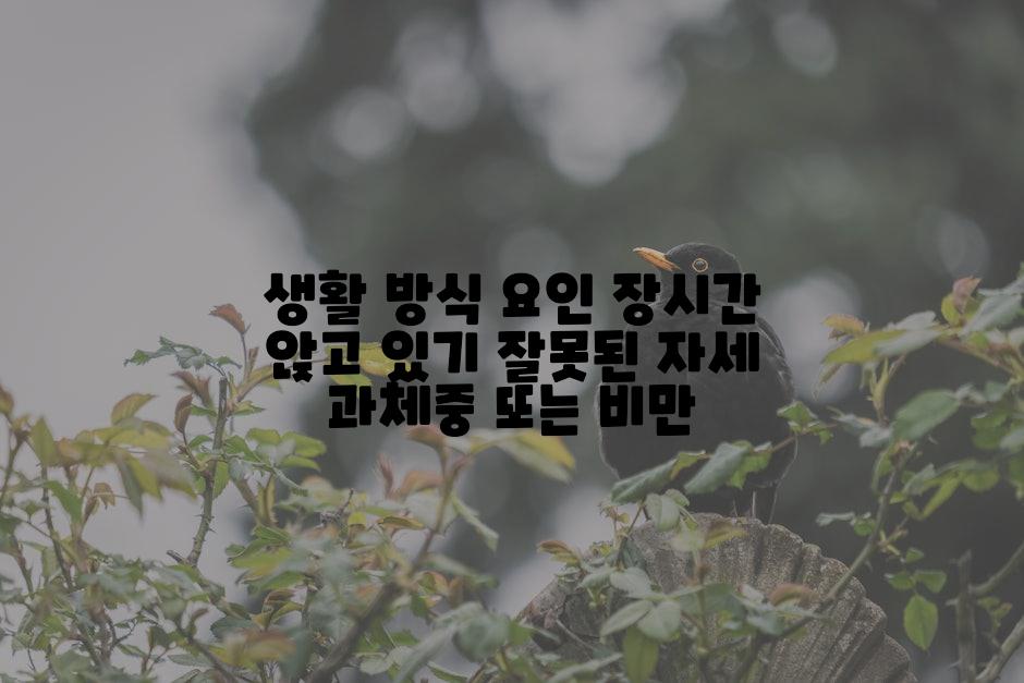 생활 방식 요인 장시간 앉고 있기 잘못된 자세 과체중 또는 비만