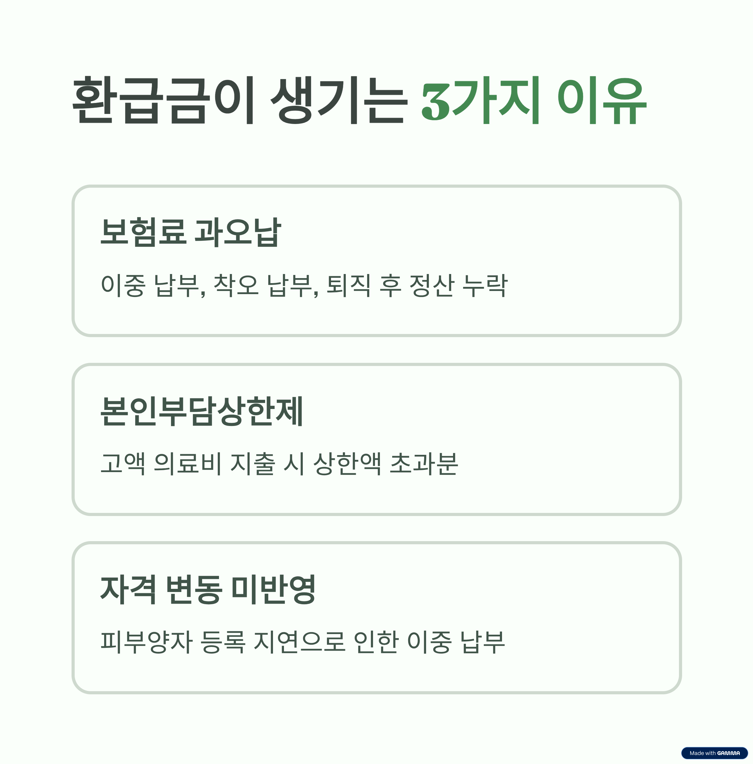 건강보험 환급금이 발생하는 3가지 이유(보험료 과오납, 본인부담상한제, 자격 변동 미반영) 설명