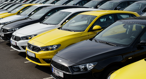 중고차 매장에 나열된 자동차 사진