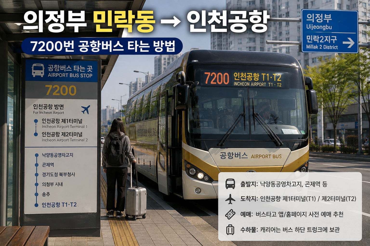 의정부 민락동에서 인천공항 가는 방법, 7200번 공항버스 타는 곳&middot;예매 방법