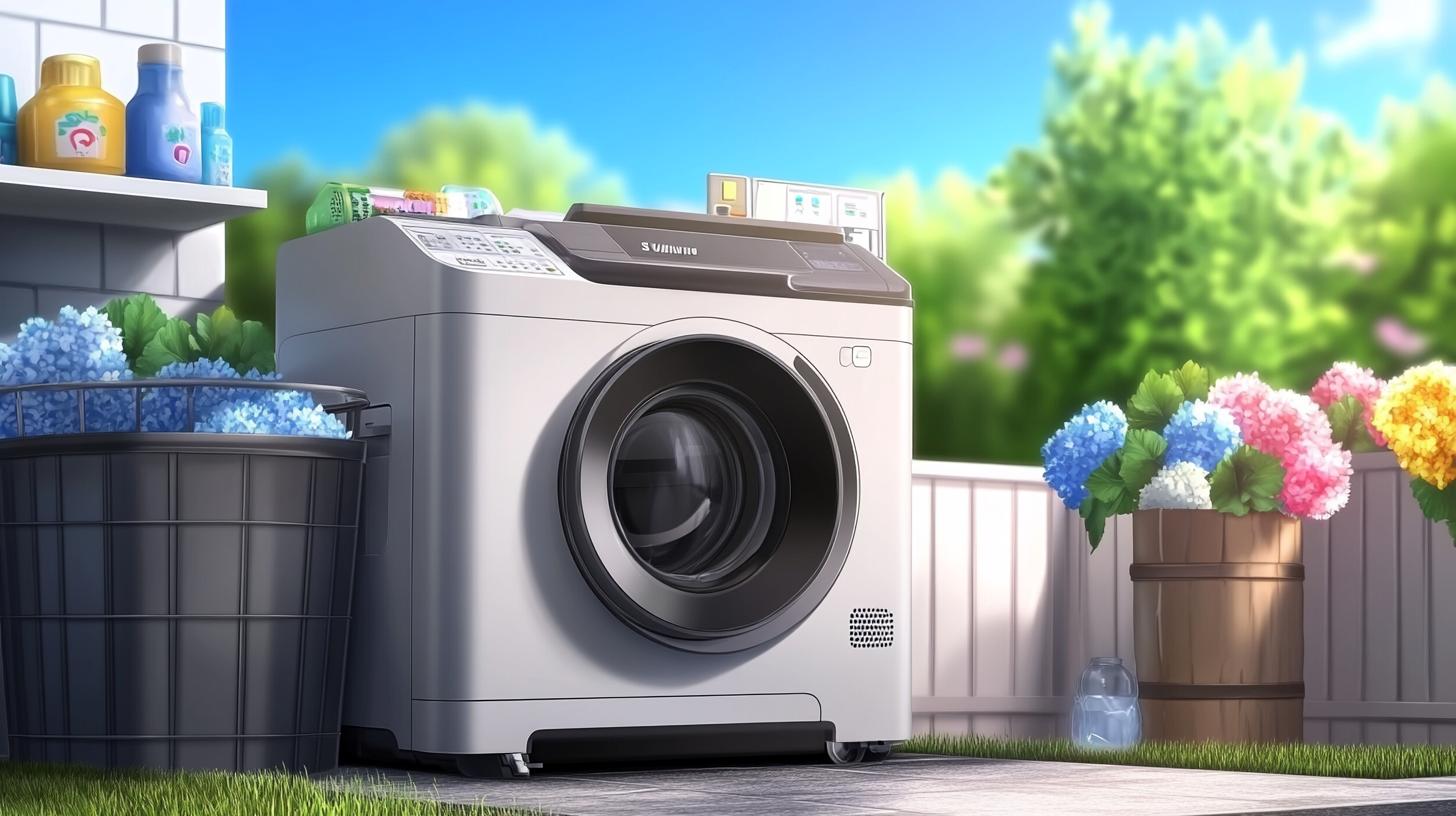 삼성 WF25CB8650BW의 친환경 에너지 절감 기술을 강조한 디지털 일러스트레이션입니다.