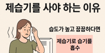 제습기를 사야하는 이유를 설명한 이미지
&quot;습기가 높고 꿉꿉하다면 제습기로 습기를 흡수&quot;