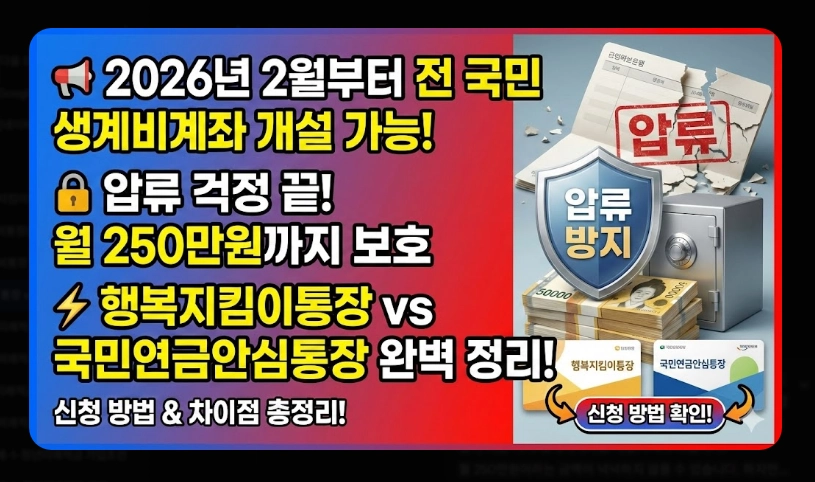 일반통장 vs 압류방지통장 차이 보호 금액 및 개설 조건 비교표 (2026년)