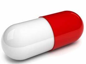 흰색과 빨간색으로 이루어진 약
