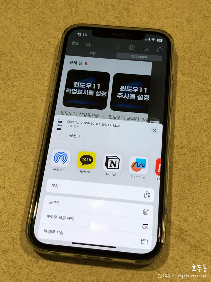 캡처 화면 공유하기 옵션