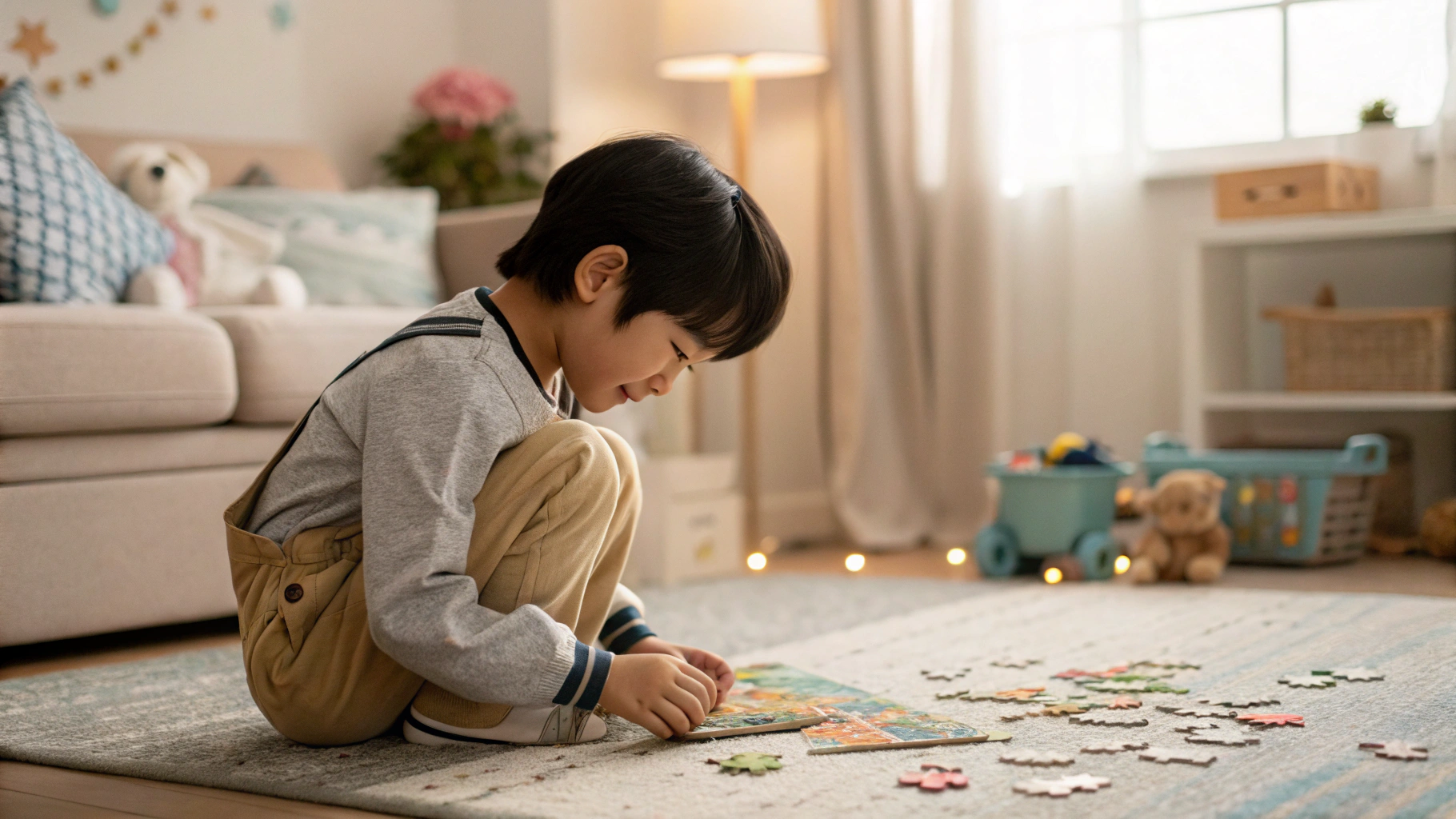 퍼즐 놀이를 하는 어린이