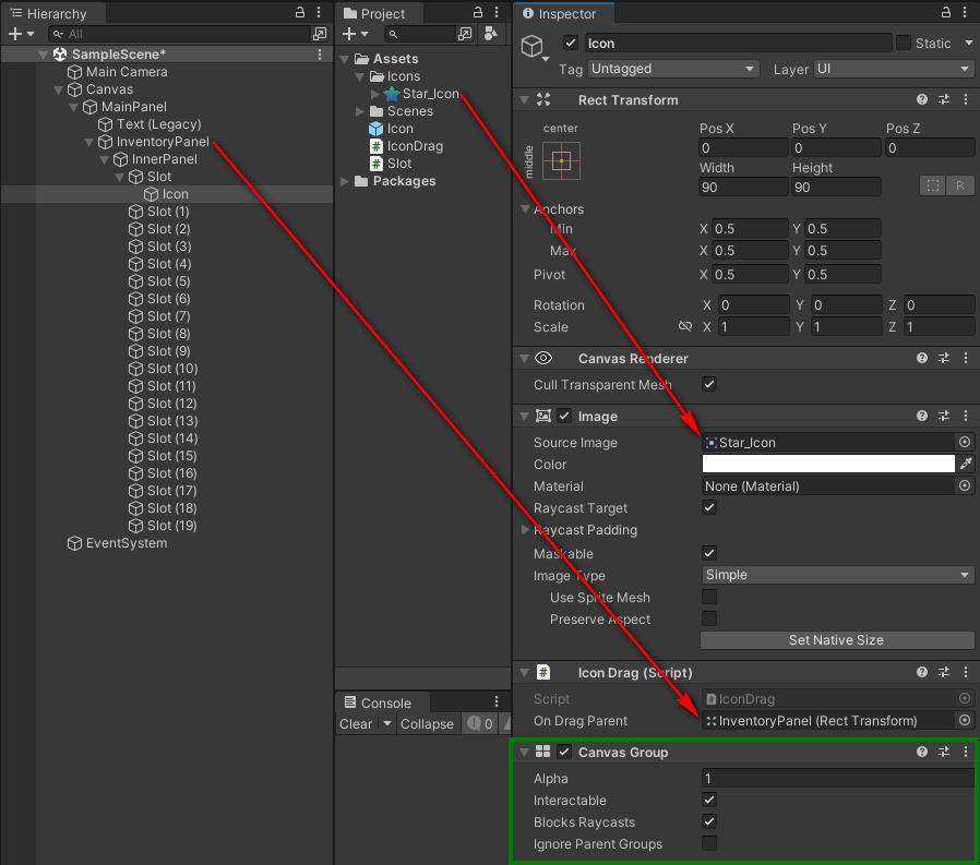 Icon 구성 및 설정 방법 이미지
